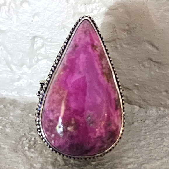 Cobalt Calcite With Azurite Gemstone Ring. Size 7.
